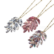 3Pcs 3 Colors Resin Leaf Pendant Necklaces, with 304 Stainless Steel Cable Chains, Golden, Mixed Color, 18.62 inch(47.3cm), 1pc/color(NJEW-JN03989)