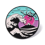 Sea Wave Scenery Theme Enamel Pins, Black Alloy Badge for Backpack Clothes, Mountain, 30.5mm(JEWB-F033-02D)