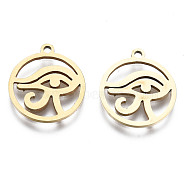 201 Stainless Steel Pendants, Laser Cut, Ring with Eye of Ra/Re, Golden, 17x15x1mm, Hole: 1.4mm(STAS-T044-188G)