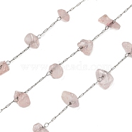 304 Stainless Steel with Natural Rose Quartz Chip Link Chains, Soldered, with Spool, Stainless Steel Color, 3.5~10x1.5~7x1.5~4.5mm(CHS-G038-09P-01)