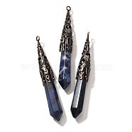 Natural Sodalite Pointed Big Pendants, Faceted Bullet Charms with Brass Findings, Red Copper, Cadmium Free & Lead Free, 77~84x12mm, Hole: 2.5mm(G-P560-02R-05)