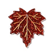 Acrylic Pendants, with Glitter Powder, Maple Leaf Charm, Dark Red, 37x33.5x2mm, Hole: 1.6mm(OACR-G025-01A)