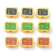 Alloy Enamel Beads, Golden, Rectangle with Word, Mixed Color, 12.5x9x5mm, Hole: 1.6mm(ENAM-B001-02)