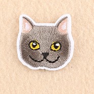 Computerized Embroidery Cloth Iron on/Sew on Patches, Costume Accessories, Appliques, Cat, Dark Gray, 3.5x3.7cm(X-DIY-F030-16D)
