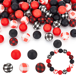 AHADERMAKER 5 Style Silicone Beads, DIY Nursing Necklaces and Bracelets Making, Chewing Pendants For Teethers, Round with Tartan Pattern, Mixed Color, 14.5~15mm, hole: 2~2.2mm, 70pcs/box(SIL-GA0001-05)