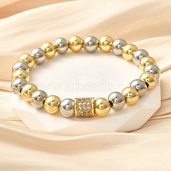 Brass Micro Pave Cubic Zirconia Beads Stretch Bracelets for Women Men, Lead Free & Cadmium Free, Long-Lasting Plated, Real 18K Gold Plated, Column, Inner Diameter: 2-1/8 inch(5.25cm), Column: 8x8mm(BJEW-H201-01A-GP)