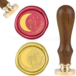 DIY Wood Wax Seal Stamp, Moon Pattern, 83x22mm, Head: 7.5mm, Stamps: 25x14.5mm(AJEW-WH0131-191)
