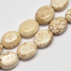 Flat Oval Natural Magnesite Beads Strands, Creamy White, 10x8x4mm, Hole: 1mm, about 40pcs/strand, 15.6 inch(G-M138-33)