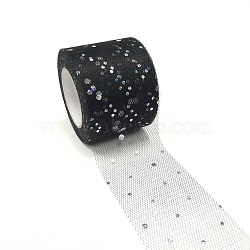 Glitter Sequin Deco Mesh Ribbons, Tulle Fabric, Tulle Roll Spool Fabric For Skirt Making, Black, 2 inch(5cm), about 25yards/roll(22.86m/roll)(OCOR-P010-A-C40)