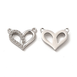304 Stainless Steel Pendant Rhinestone Settings, Heart Charms, Stainless Steel Color, Fit for 1mm Rhinestone, 12.5x15x2.5mm, Hole: 1.2mm(STAS-C070-11P)