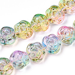 Glass Beads Strands, Rose, Colorful, 12~12.5x14x8~8.5mm, Hole: 1.2mm, about 57~60pcs/strand, 13.19~13.58''(33.5~34.5cm)(X-GLAA-B018-02D)