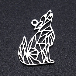 201 Stainless Steel Pendants, Howling Wolf Pendants, Filigree Joiners Findings, Laser Cut, Wolf, Stainless Steel Color, 22x14x1mm, Hole: 1.5mm(STAS-S105-JN871-1)