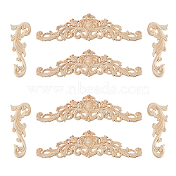 8Pcs 2 Styles Natural Solid Wood Carved Onlay Applique Craft, Unpainted Onlay Furniture Home Decoration, Blanched Almond, 60~80x160~300x7~7.5mm, 4pcs/style(AJEW-DC0001-61)