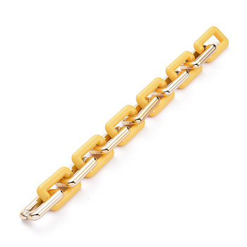 Handmade CCB Plastic Cable Chains, with Opaque Acrylic Linking Rings, Golden, Yellow, Links: 30x20x6mm, 39.37 inch(1m)/strand