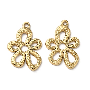 304 Stainless Steel Pendants, Flower Charm, Real 18K Gold Plated, 20x14.5x2mm, Hole: 1.4mm