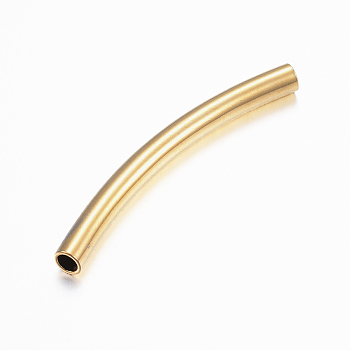 304 Stainless Steel Tube Beads, Curved Tube Noodle Beads, Curved Tube, Real 24K Gold Plated, 53x5mm, Hole: 3.5x4mm