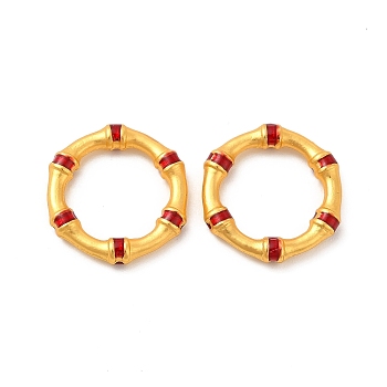 Rack Plating Alloy Enamel Linking Rings, Lead Free & Cadmium Free & Nickel Free, Round Swimming Ring, Matte Gold Color, Red, 17x3mm, Inner Diameter: 13mm