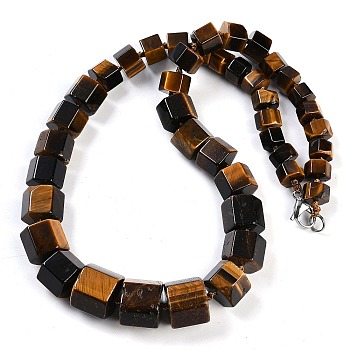 Natural Tiger Eye Hexagon Prism Graduated Beaded Necklaces for Women Men, 19.49 inch(49.5cm)