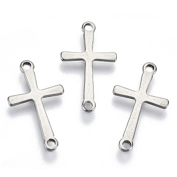 201 Stainless Steel Links Connectors, Laser Cut, Cross, Stainless Steel Color, 17x9.5x0.7mm, Hole: 1.2mm