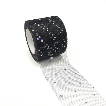 Glitter Sequin Deco Mesh Ribbons, Tulle Fabric, Tulle Roll Spool Fabric For Skirt Making, Black, 2 inch(5cm), about 25yards/roll(22.86m/roll)