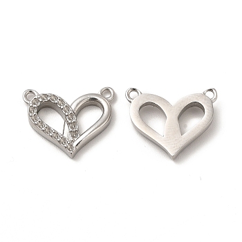 304 Stainless Steel Pendant Rhinestone Settings, Heart Charms, Stainless Steel Color, Fit for 1mm Rhinestone, 12.5x15x2.5mm, Hole: 1.2mm