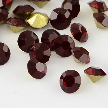 Grade A Glass Pointed Back Chaton Rhinestones, Back Plated, Diamond, Siam, 3.3~3.4mm, about 144pcs/gross