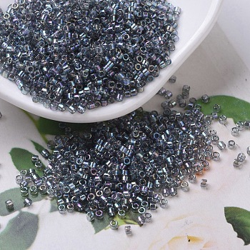 MIYUKI Delica Beads Small, Cylinder, Japanese Seed Beads, 15/0, (DBS0179) Transparent Gray AB, 1.1x1.3mm, Hole: 0.7mm, about 175000pcs/bag, 50g/bag