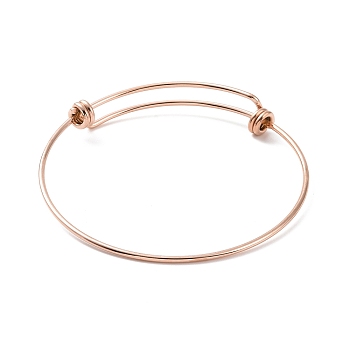 201 Stainless Steel Wire Wrap Extensible Bangle for Women, Rose Gold, Inner Diameter: 2-1/2 inch(6.2cm)