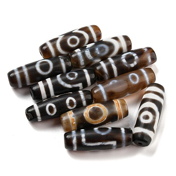 Tibetan Style dZi Beads, Natural Agate Beads, Dyed & Heated, Oval, Mixed Patterns, Coconut Brown, 38x11.5mm, Hole: 2mm