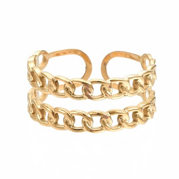 304 Stainless Steel Curb Chain Open Cuff Ring, Chunky Hollow Ring for Women, Golden, US Size 6 3/4(17.1mm)