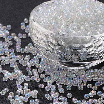 (Repacking Service Available) Round Glass Seed Beads, Transparent Colours Rainbow, Round, Clear, 8/0, 3mm, about 12g/bag