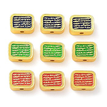 Alloy Enamel Beads, Golden, Rectangle with Word, Mixed Color, 12.5x9x5mm, Hole: 1.6mm