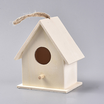 Unfinished Wooden Birdhouse, Creative Wooden Hanging Bird House, for Small Bird DIY Birdcage Making or Decoration, BurlyWood, 185mm