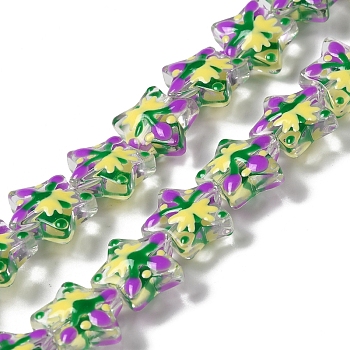 Handmade Lampwork Beads Strands, with Enamel, Star, Purple, 12.5~13x13~13.3x6~6.5mm, Hole: 1mm, about 33pcs/strand, 15.08''(38.3cm)
