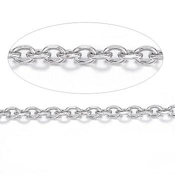 304 Stainless Steel Cable Chains, Unwelded, with Spool, Stainless Steel Color, 4x3x1mm, about 65.61 Feet(20m)/roll