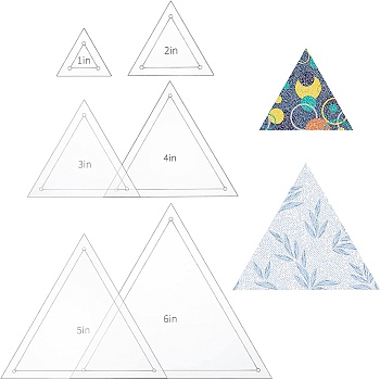 1~6 Inch Triangle Transparent Acrylic Quilting Templates, Quilting Rulers, Quilting Frames, for Applying Vinyl & Sublimation Designs On Shirts, Peru, 42.5~153x49~176x2.5mm, Hole: 3mm, 6pcs/set