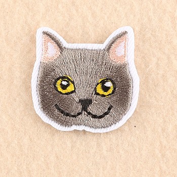 Computerized Embroidery Cloth Iron on/Sew on Patches, Costume Accessories, Appliques, Cat, Dark Gray, 3.5x3.7cm