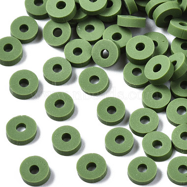 Olive Drab Disc Polymer Clay Beads