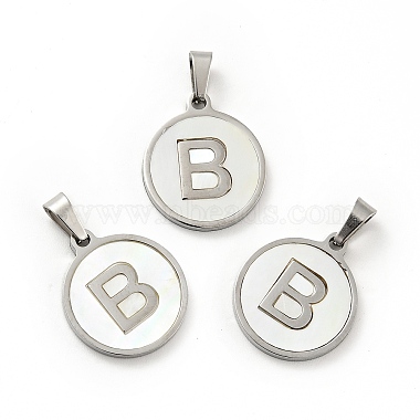 Stainless Steel Color Letter B White Shell Pendants