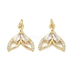 Brass Micro Pave Clear Cubic Zirconia Pendants, Fishtail Charms, Real 16K Gold Plated, 17x15.5x3.5mm, Jump Ring: 5x1mm, Inner Diameter: 3.5mm(KK-F930-08A-G)