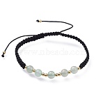 Adjustable Natural Green Aventurine Braided Bead Bracelets, Nylon Cord Square Knot Bracelet, with Brass Findings, Golden, 2 inch(5.2cm)(BJEW-JB04599-03)