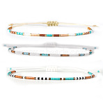 3Pcs Summer Glass Seed Bead Braided Bead Bracelets, Adjustable Polyester Thread Bracelets for Women, Mixed Color, Adjustable(LO6994-1)