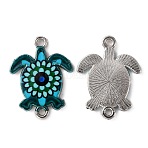 Alloy Enamel Connector Charms, Platinum, Sea Turtle, Dark Cyan, 24x18x2mm, Hole: 1.8mm(FIND-CJC0001-04F)