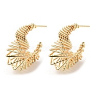 Brass Crescent Moon Stud Earrings, Wire Wrap Half Hoop Earrings, Real 18K Gold Plated, 25.5x13mm(EJEW-K264-05G)