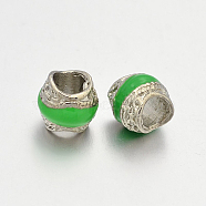 Platinum Plated Alloy Enamel European Beads, Large Hole Rondelle Beads, Lime Green, 9.5x9mm, Hole: 5mm(ENAM-J060-06P)