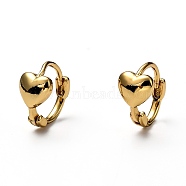 Brass Huggie Hoop Earrings, Ring with Heart, Real 18K Gold Plated, 10x2mm, Pin: 1mm(EJEW-H121-08G)