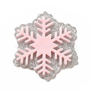 Acrylic Pendants, with Glitter Powder, Snowflake Charm, Pink, 45x38x4mm, Hole: 1.4mm(OACR-B003-03E)