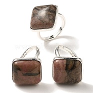 Rhodonite Adjustable Rings, with Brass Base Findings, Lead Free & Cadmium Free, Rhombus, Rhombus: 24x25mm, US Size 9 3/4(19.5mm)(RJEW-H240-01S-24)