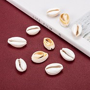 Natural Cowrie Shell Beads, with Enamel, No Hole/Undrilled, Seashell Color, 20~26x13~18x5~7mm(X-SHEL-S274-54)