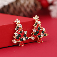 Christmas Tree Alloy Rhinestone Stud Earrings, Golden, 30x23mm(WG792CD-01)